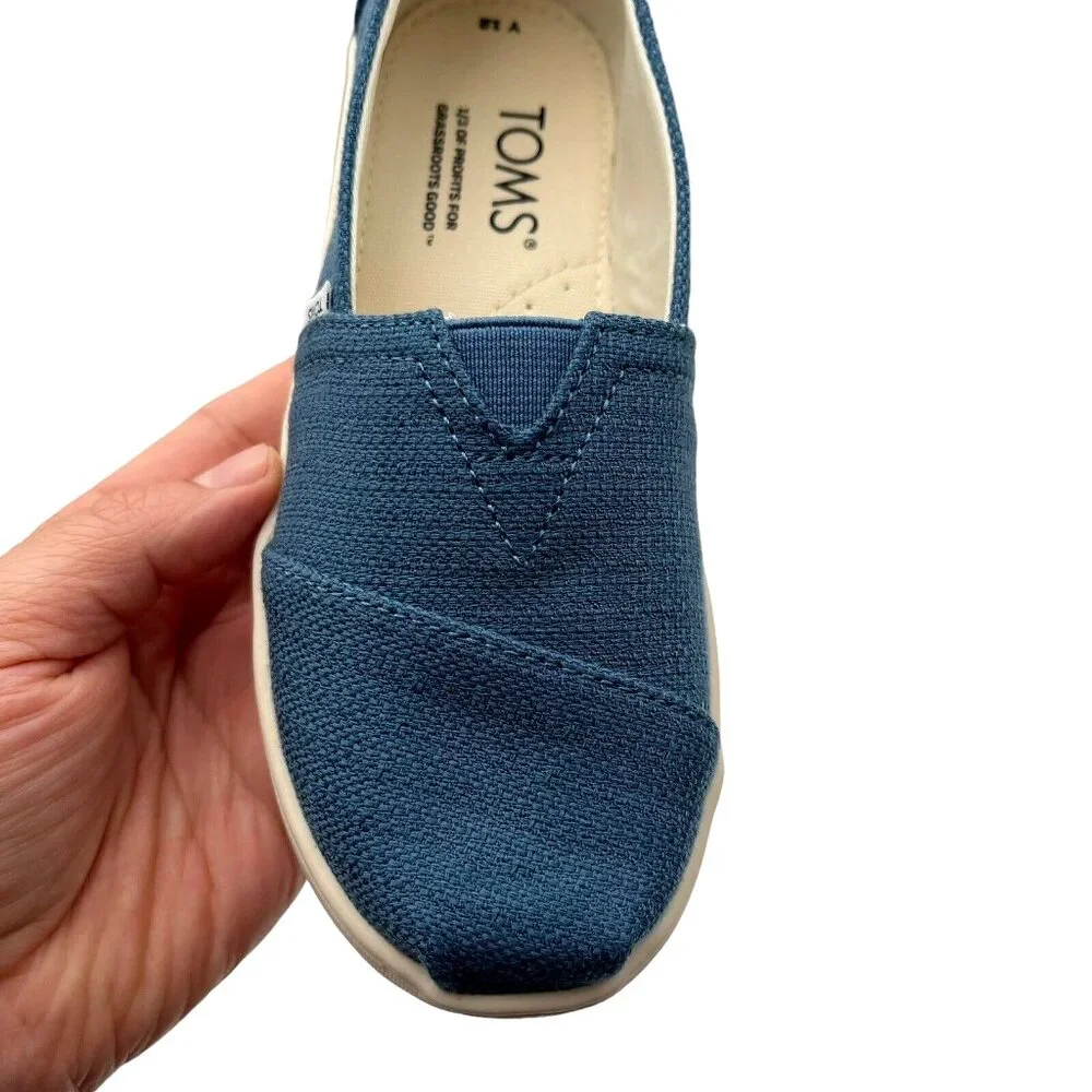 Toms Little Girls‎ Alpargata Slip-on Shoes Size 12 Ocen Blue Lightweight & Comfy